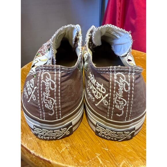Don Ed Hardy Slip On No Lace Canvas Sneakers Brown Skull Size 6 - Picture 6 of 9